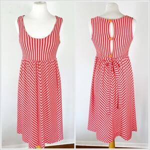 Vintage 70s / 80s Red Striped Chevron Midi Beach Dress // Size Medium